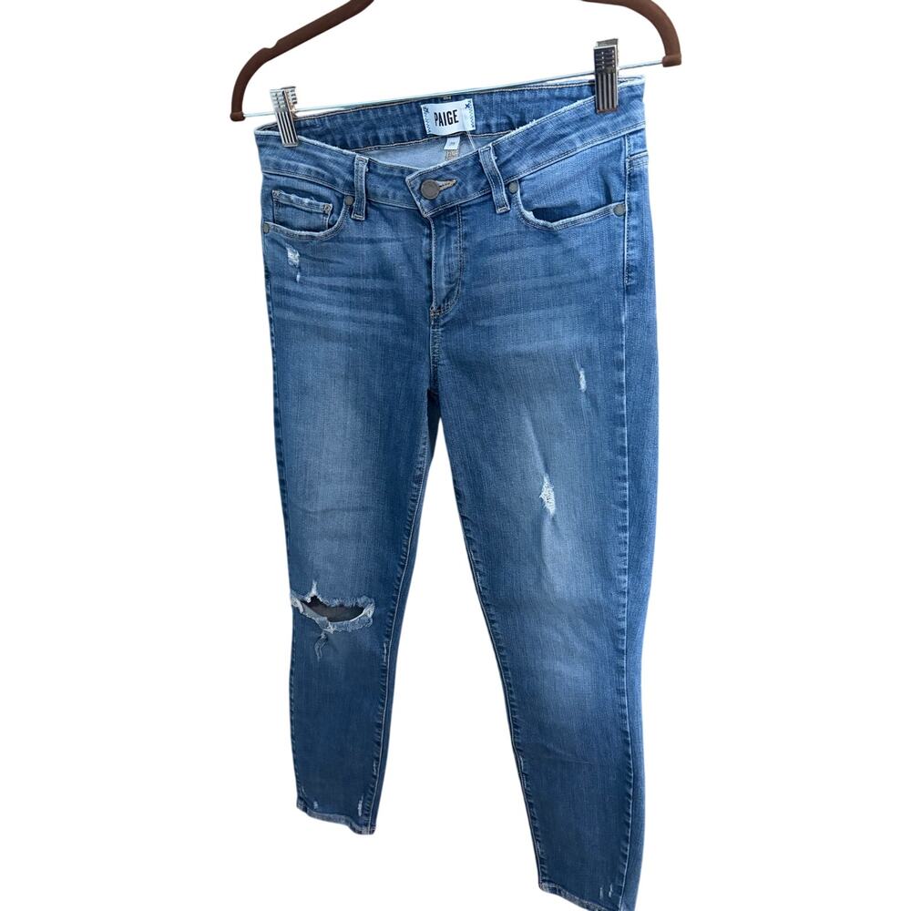 PAIGE Verdugo Crop Skinny Jeans Nathan Destructed Distressed Stretch Denim 29 - Picture 2 of 9